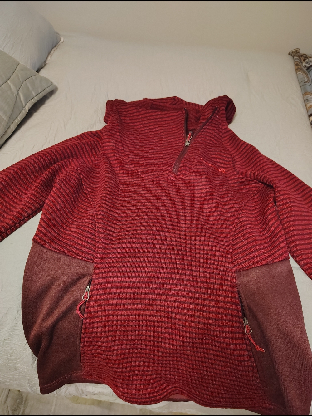 Avalanche Women's Red Striped Quarter-Zip Hoodie Sweater